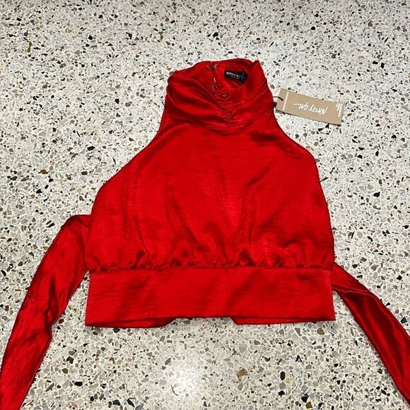 NWT Nasty Gal red satin halter neck back tie crop top 4 - Picture 1 of 7